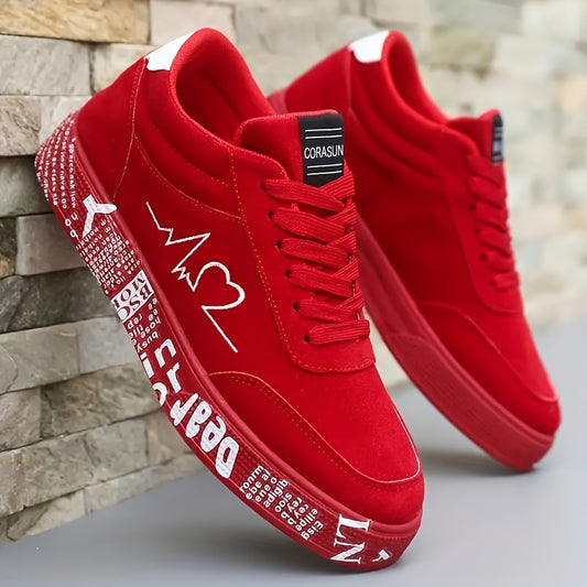 Men's Trendy Skateboarding Sneakers for All Seasons - Electrocardiogram & Heart Pattern Design, Street-Style Fashion Sneakers Suitable for Street Skateboarding And Daily Wear