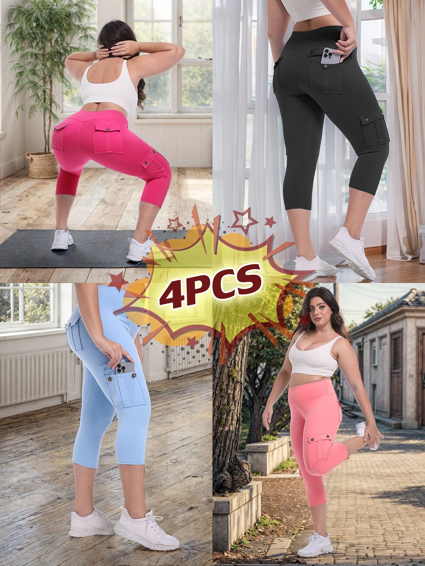 Women's Black/Pink/Blue/Rose Polyester High-Waist Leggings - product view 17