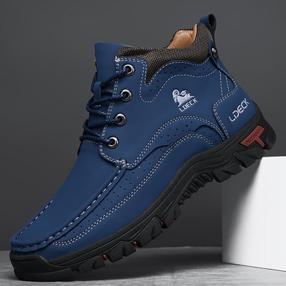 LDECK Men'S Fashion Sneakers Chukka Boots | Breathable, Non-slip, Mid-top Genuine Leather with Fabric Inner, Rubber Sole, Round Toe, Lace Closure | Perfect for Casual, Daily, Work, Office, All-season