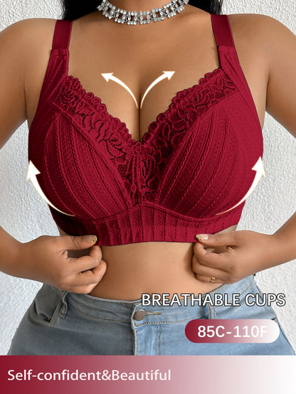 [Floral Lace Bra] Women Floral Print Lace Spliced Bra, Wire-Free Non-Padded Thin Lingerie, Soft Daily Intimates for Spring Summer Casual Wear