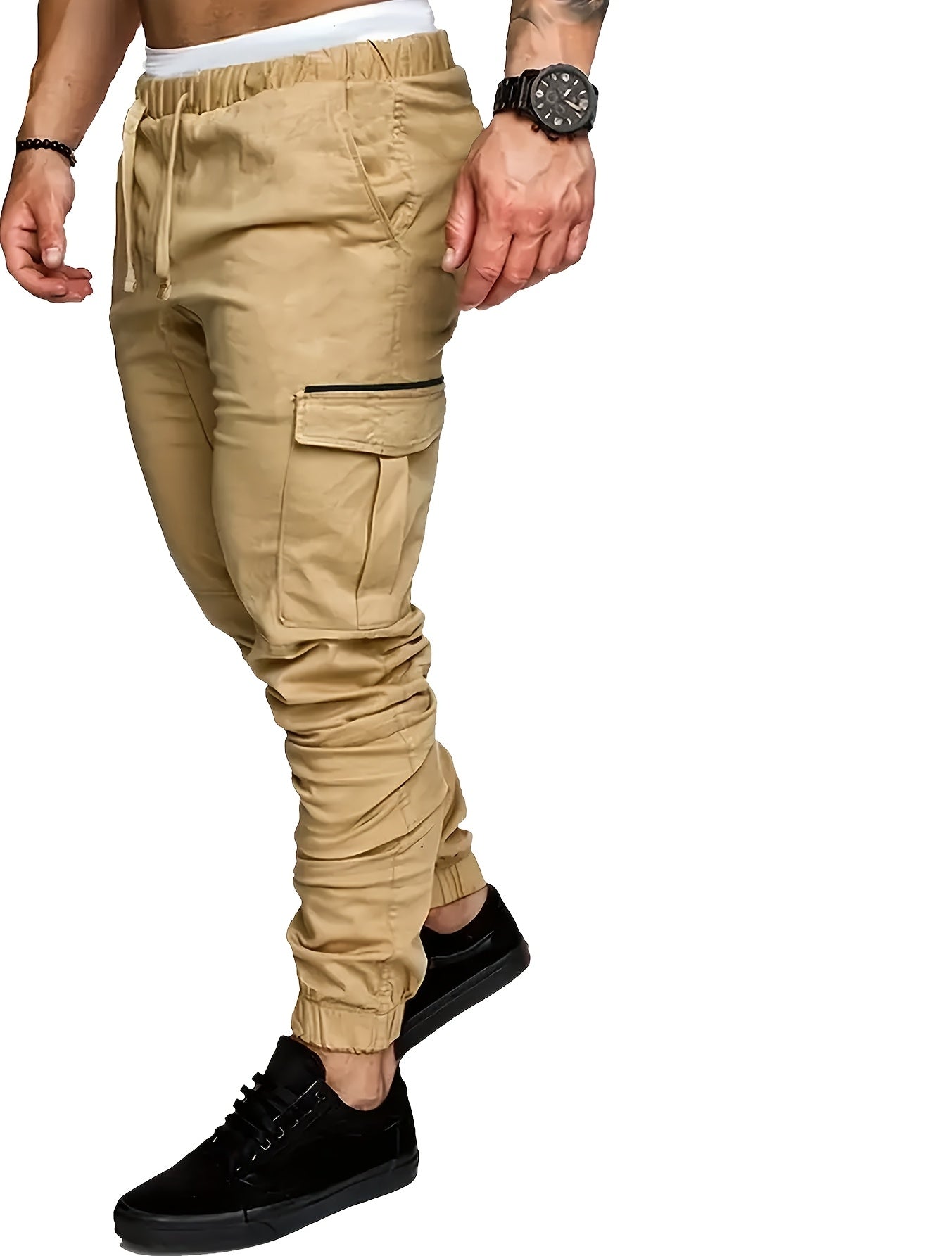 EXARUS 2 Pack Cargo Pants For Men - Relaxed Fit Twill Joggers With Elastic Waistband And Stretch Fabric - Casual Wear