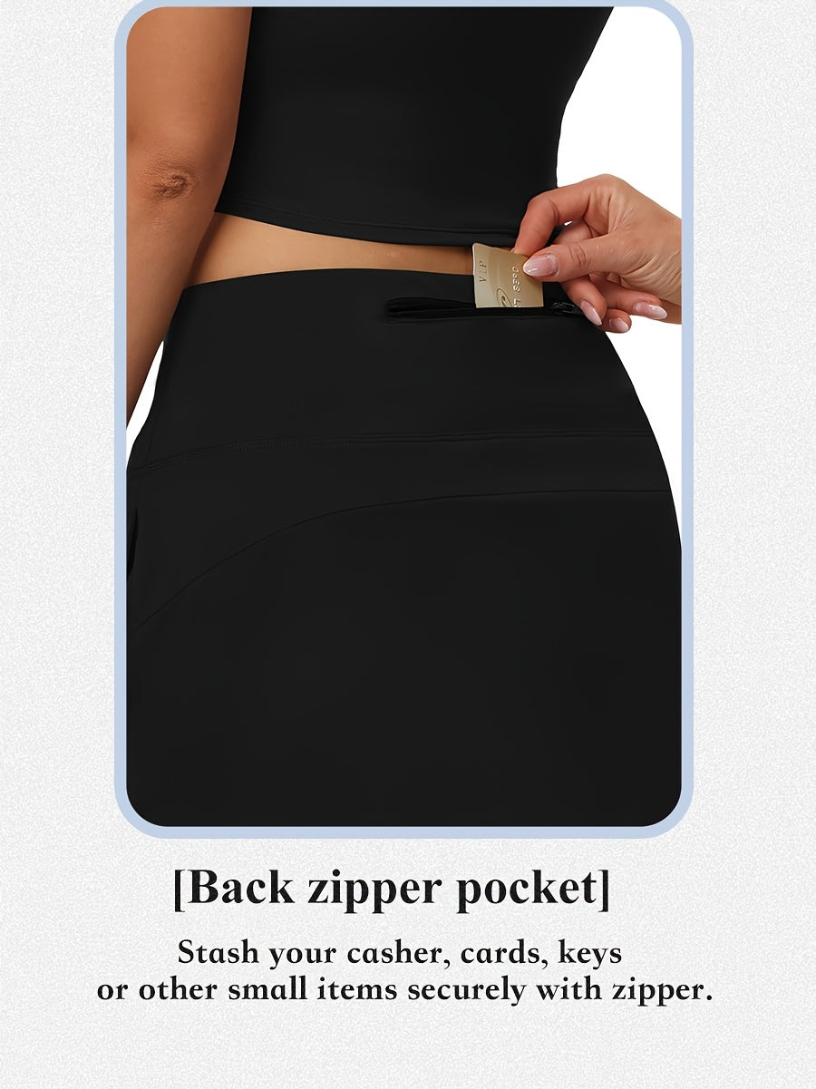20-Inch Knee-Length Skorts for Women Featuring Five Pockets, High-Waisted Design, Suitable for Tennis And Golf, Long Athletic Skirt with Built-In Shorts