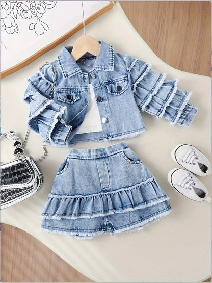 Baby Girls' Ruffle Denim Jacket & Skort Set - 2-Piece