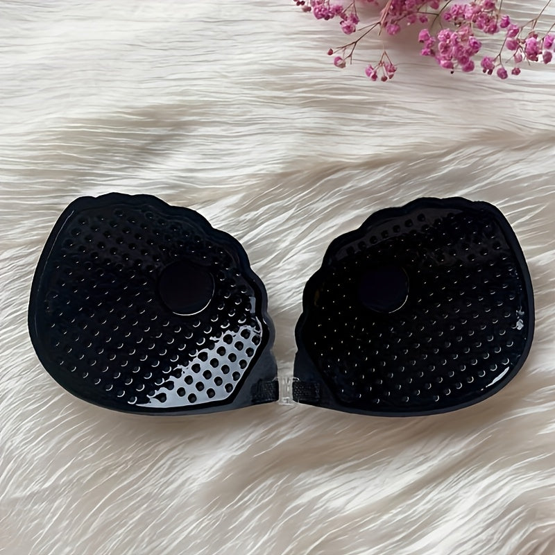1 Pair SAHOBBIEHOP Lace Adhesive Push Up Bra Inserts - Polyester 80%, Silicone 20%, Breathable, Strong Adhesion, Front Button Design, Non-Transparent, Wireless Support, Ideal for Wedding Dresses and Strapless Gowns