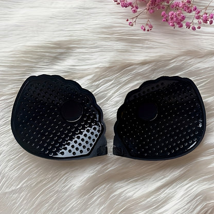 1 Pair SAHOBBIEHOP Lace Adhesive Push Up Bra Inserts - Polyester 80%, Silicone 20%, Breathable, Strong Adhesion, Front Button Design, Non-Transparent, Wireless Support, Ideal for Wedding Dresses and Strapless Gowns