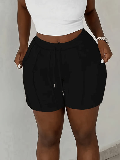 (4 Pack) Solid Color Drawstring Shorts with Casual Elastic Waist And Slant Pockets for Women, Suitable for Spring And Summer Casual Wear