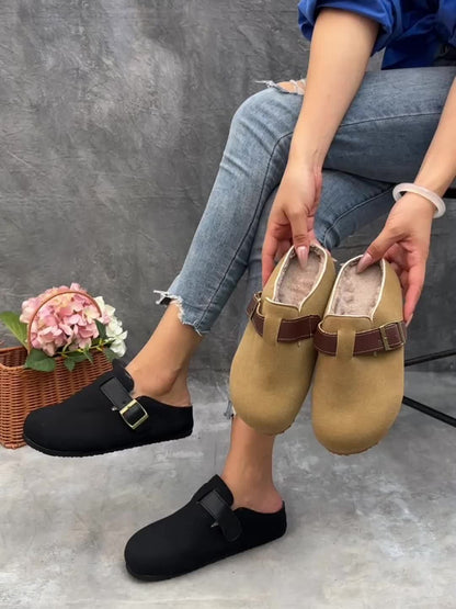 Women's Plush-Lined Platform Loafers, Buckle Strap Flat Shoes, Winter Warm and Comfortable Commuter Flat Shoes, Local Warehouse, Women Shoes
