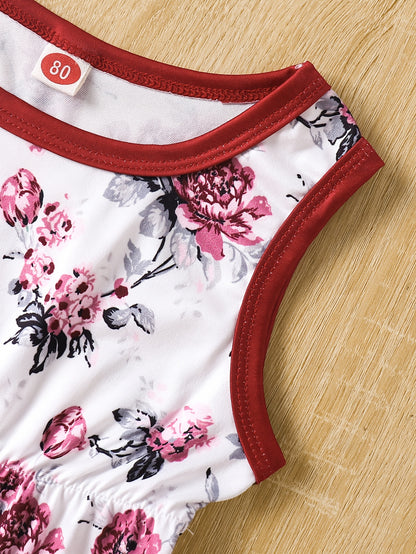 3pcs Cartoon Print Sleeveless Triangle Romper Suit + Headband for Girls, All-season, Polyester Knit Fabric, Regular Fit, Basic Style, for Outdoor, Perfect for Outdoor
