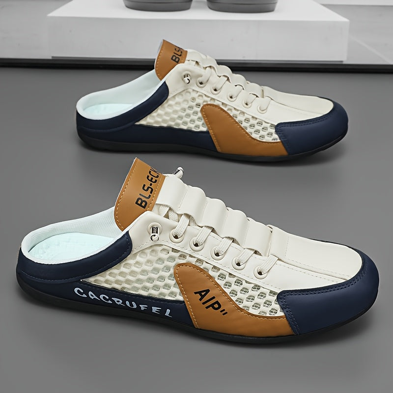 Men'S Slip on Breathable Non Slip Casual Shoes, Summer Trendy Color Block Round Toe Slippers for Outdoor Beach Walking Camping Casual Activities
