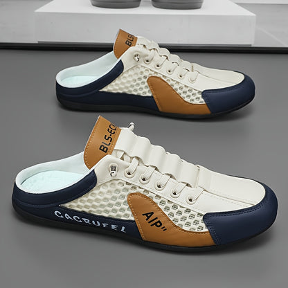 Men'S Slip on Breathable Non Slip Casual Shoes, Summer Trendy Color Block Round Toe Slippers for Outdoor Beach Walking Camping Casual Activities
