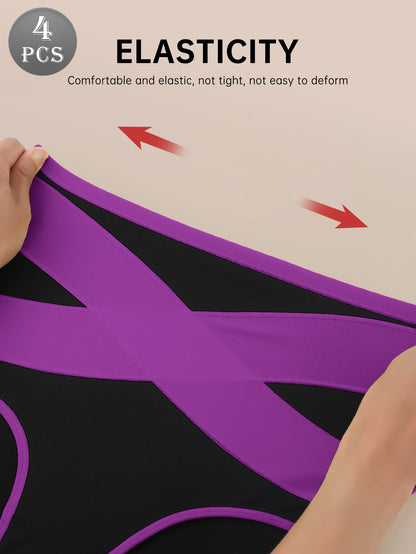 4pcs High Waisted Women'S Triangle Panties Elegant Style Daily Commuter Holiday Gift Fashion Drawstring Pants