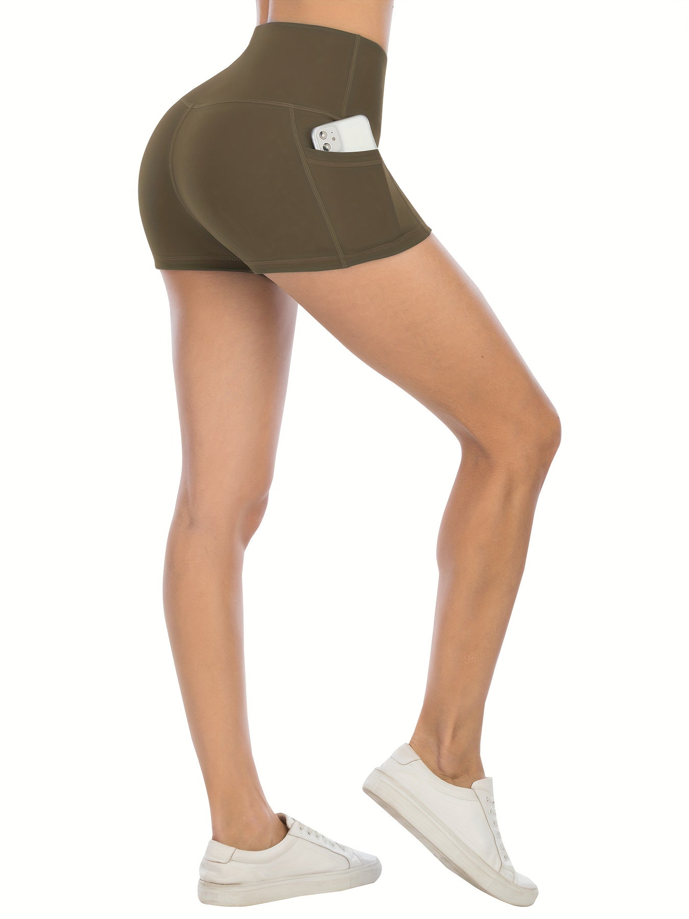Set of 5 High-Waisted Biker Shorts for Women Featuring Pockets