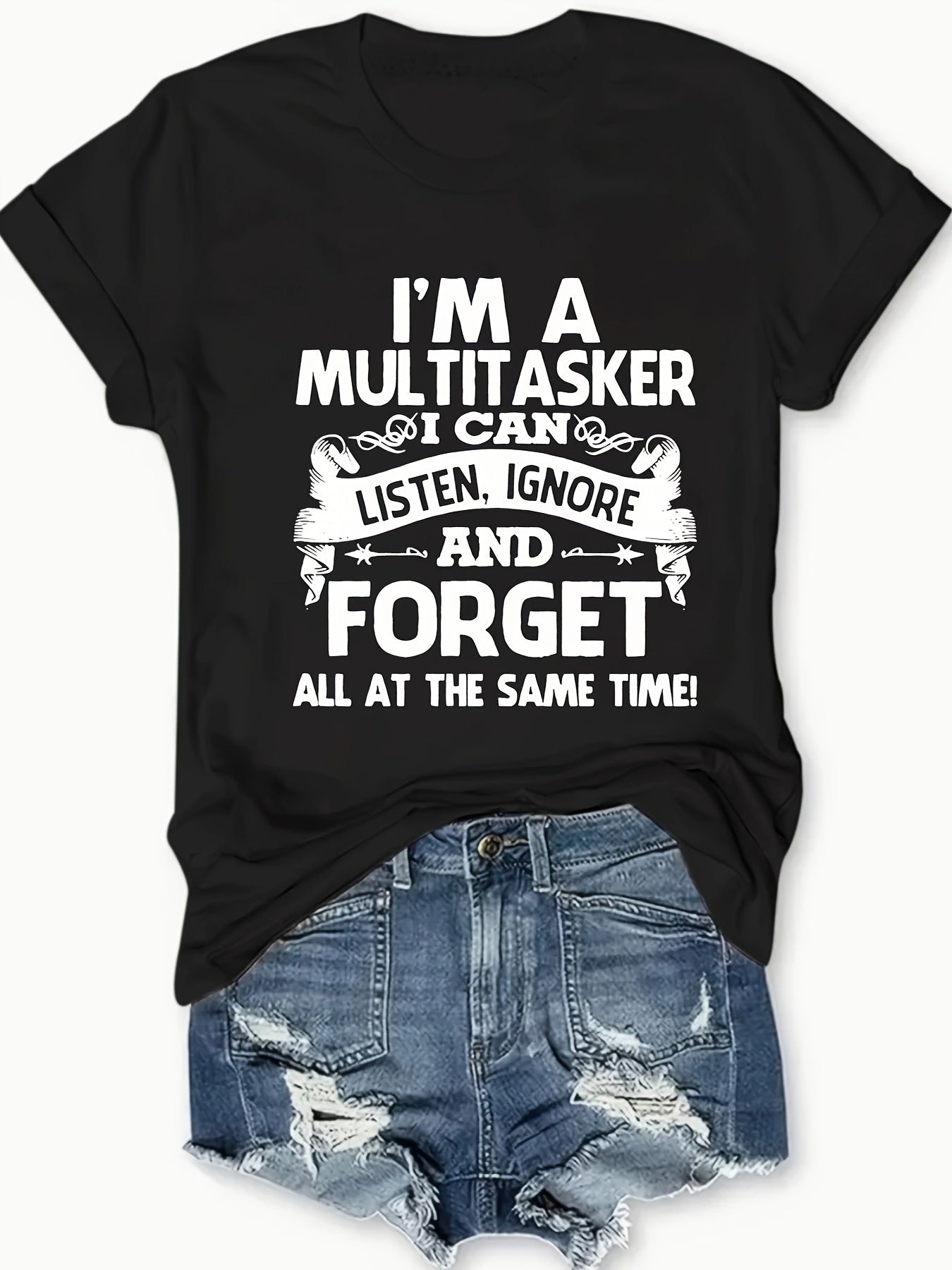 Letter Print Crew Neck T-shirt, Casual Short Sleeve Top For Spring & Summer, Women's Clothing