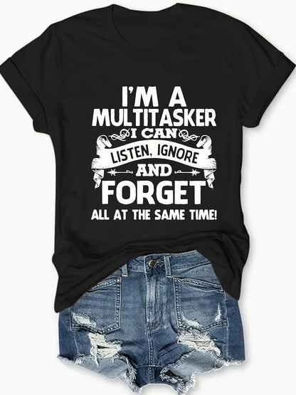 Letter Print Crew Neck T-shirt, Casual Short Sleeve Top For Spring & Summer, Women's Clothing