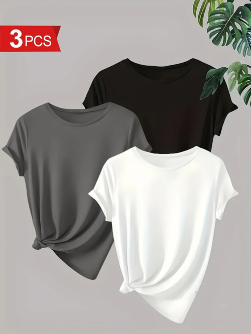 A Set of Three Women'S T-Shirts in Breathable, Comfortable, And Versatile Minimalist Designs - Enhance Your Wardrobe for Any Event with These Easy Yet Stylish Pieces