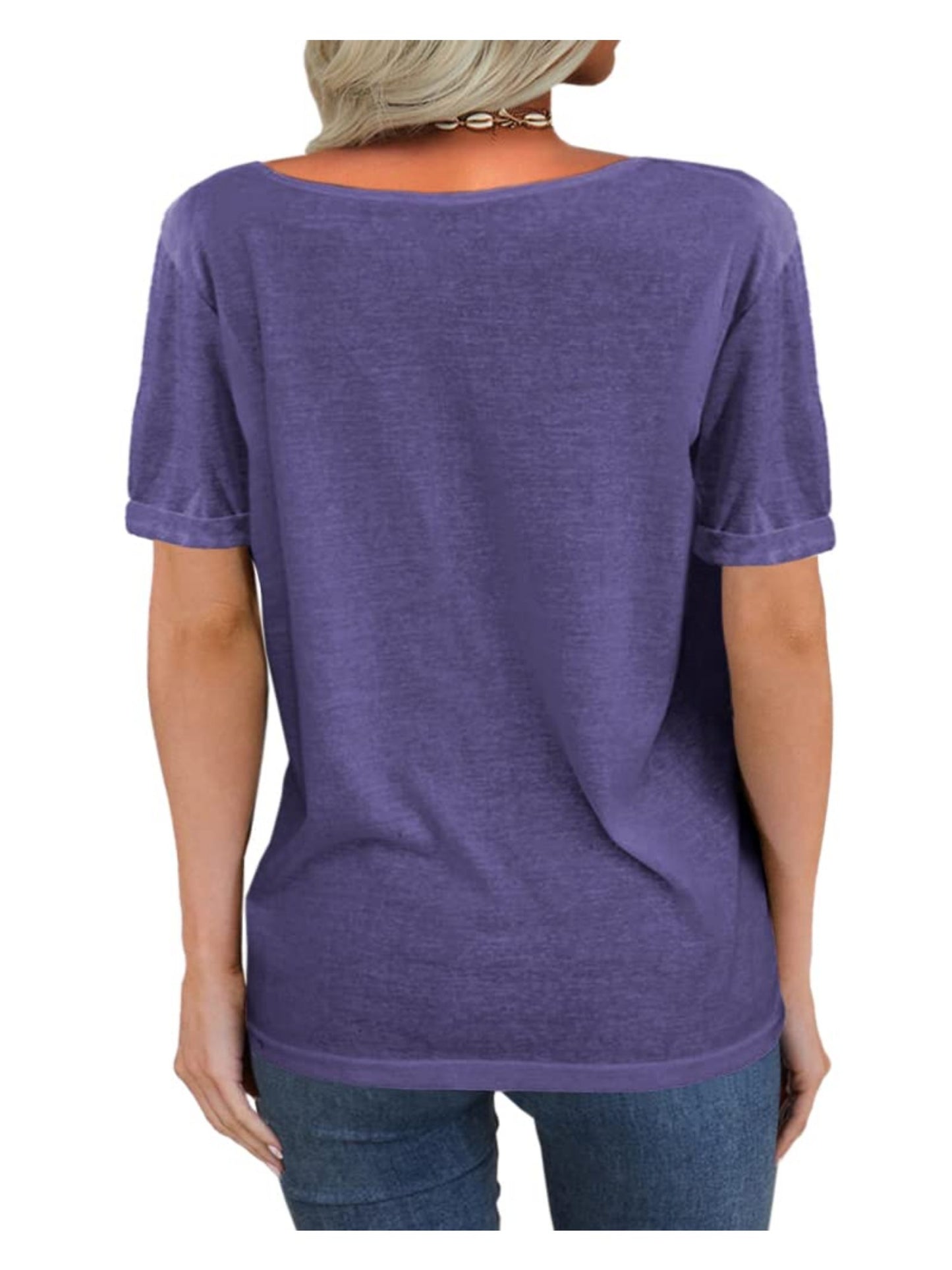 Casual Loose Basic T-Shirt for Women with a Deep V-Neck And Short Sleeves