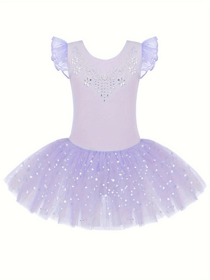 [Perfect Gift] Sweet Girls Ruffle Sleeve Ballet Skirted Leotard Shiny Dance Tutu Dresses for Ballet Gymnastics Performance, Perfect for Outdoor, All Seasons, Gift for Back-to-School Season, Beach Essentials, Perfect for Outdoor