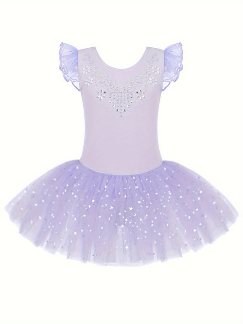 [Perfect Gift] Sweet Girls Ruffle Sleeve Ballet Skirted Leotard Shiny Dance Tutu Dresses for Ballet Gymnastics Performance, Perfect for Outdoor, All Seasons, Gift for Back-to-School Season, Beach Essentials, Perfect for Outdoor