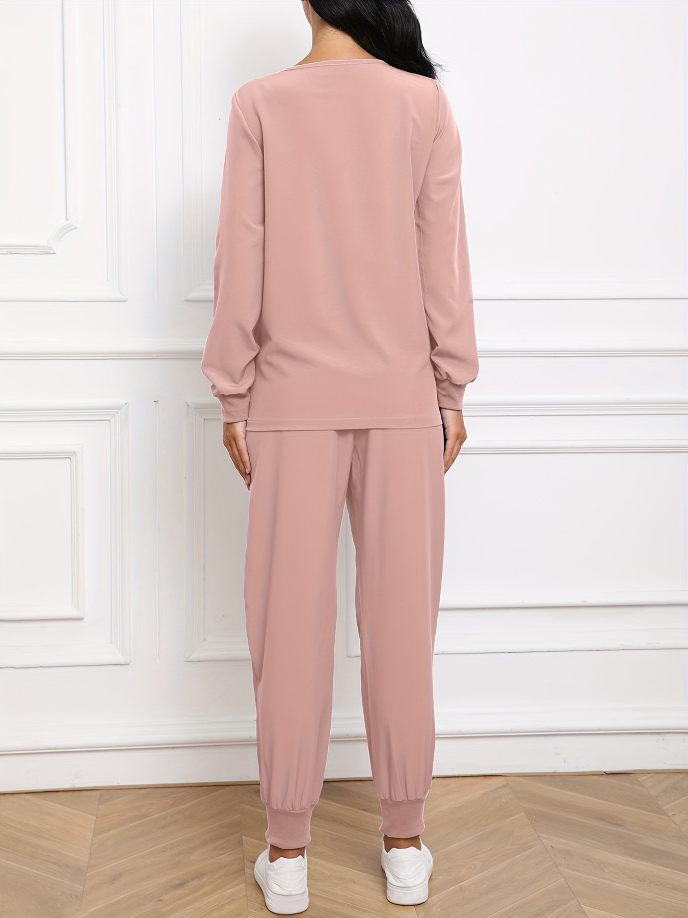Women'S V-Neck Long Sleeve Elastic Uniform Set with Pockets, Breathable Stretch Top And Waist Cord Pocket Pants Two-Piece Set