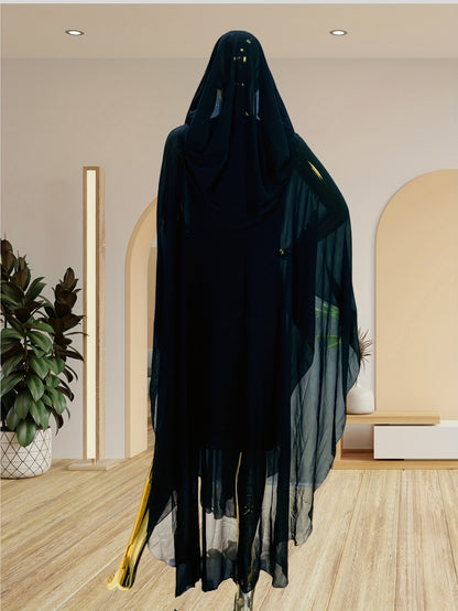 Chic Rhinestone Wrap for Women Featuring Trumpet Sleeves - A Loose-Fitting Long Cape Inspired by Middle Eastern Styles, Adorned with Semi-Sheer Pearls And Crystals, with a Split Hem Perfect for Summer Weddings And Formal Occasions