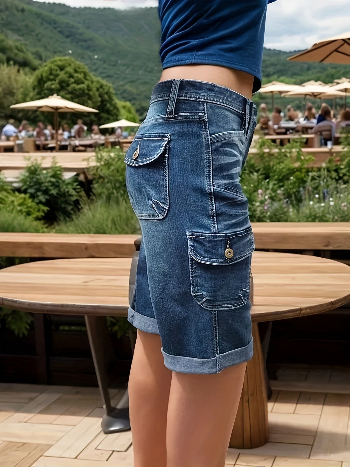 Cargo Casual Women Five Points You Jeans, Heavy Washing, Splicing Design Point, Elastic Fabric Comfortable And Hip Lifting, Women's Summer Leisure Jeans