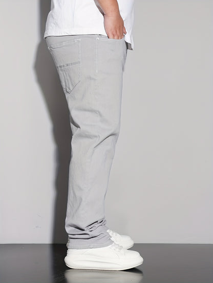 Men'S Plus Size Stretch Straight Leg Jeans - Casual Pockets with Comfortable And Breathable for Spring, Summer, Autumn, Solid, Regular Fit | Straight Leg Jeans | Comfort Fit, Jeans, Plus Size