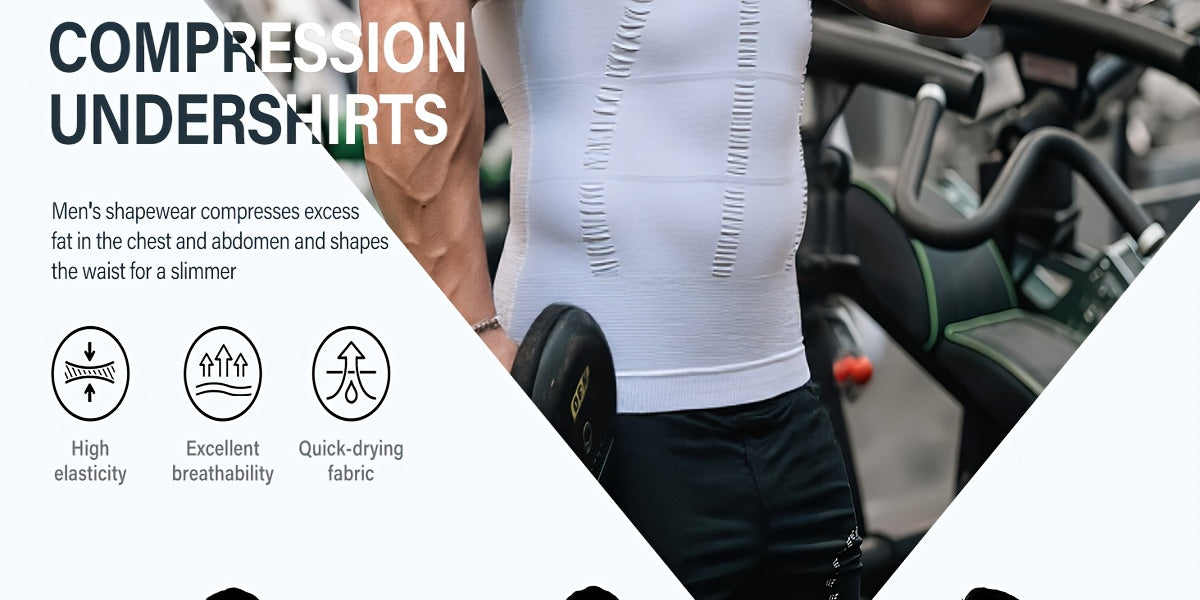 3pcs Pack Men's Compression Shaping Vest - Tummy Control Slimming Shirt, Muscle Enhancing Workout Tank Top Suitable for Gym, Post-Surgery & Casual Attire - Discreet Shapewear (Machine Washable)