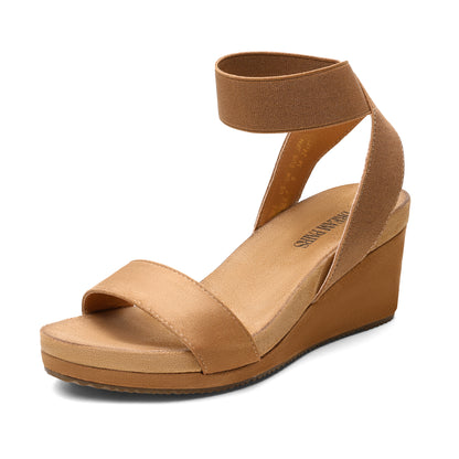 Womens Open Toe Elastic Ankle Strap Platform Wedge Sandal, Comfortable Versatile for everyday wear, meeting friends, running errands, and other occasions with wrap dresses, jeans, skirts, shorts, jumpsuits