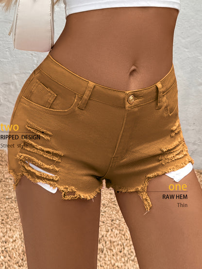 Regular Hole Stretch Denim, Casual Shorts, Y2K Cute Short Jeans