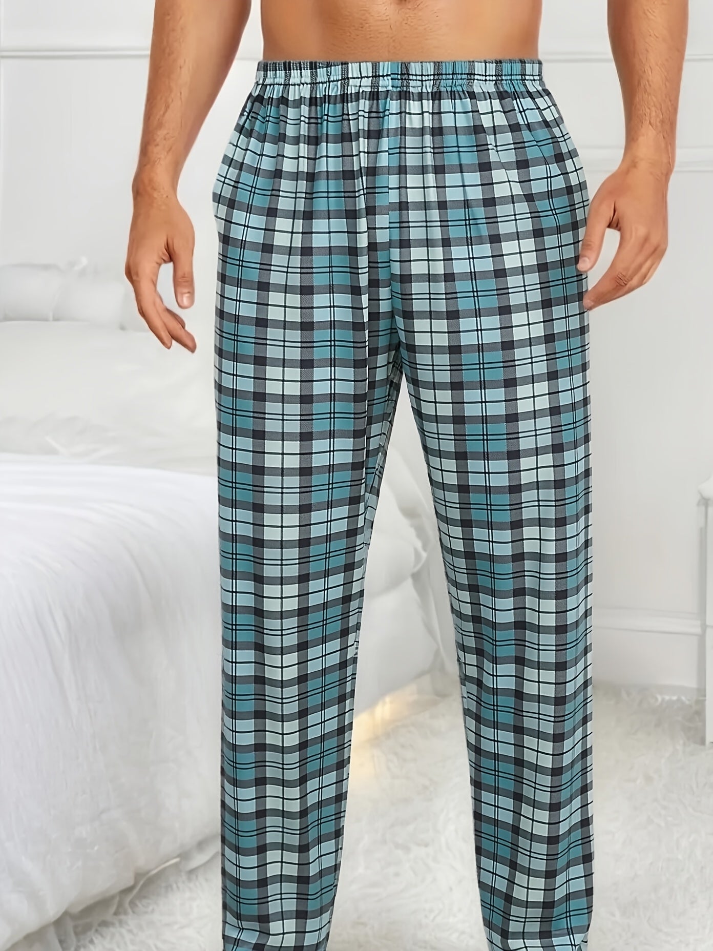 4pcs Set Spring Summer Men'S New 4 Pairs Plaid Trousers Pajama Pants Men'S Spring And Autumn Loose Can Be Worn 4 Pairs Combination Pack Lounge Pants Only One Side One Pocke