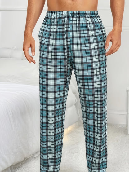 4pcs Set Spring Summer Men'S New 4 Pairs Plaid Trousers Pajama Pants Men'S Spring And Autumn Loose Can Be Worn 4 Pairs Combination Pack Lounge Pants Only One Side One Pocke