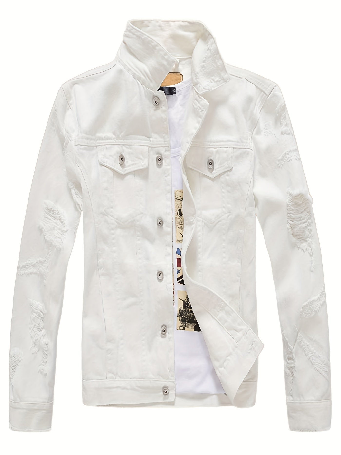Men's Denim Jacket Fashion Slim Fit Ripped Cotton Stretch Denim Trendy Outerwear