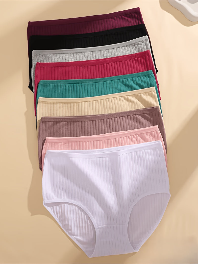 6pcs Ribbed Underwear for Women, Soft And Breathable High-waisted Triangle Pants, Random 6pcs In Multiple Colors