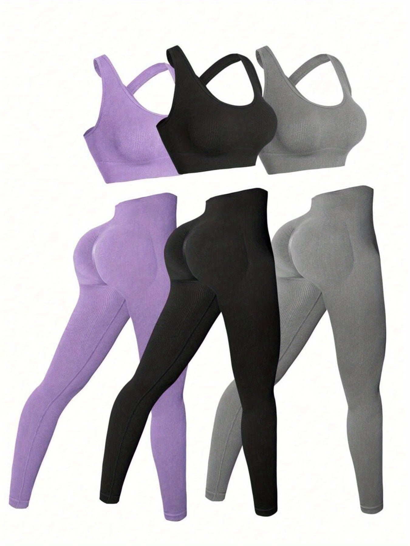 Three Seamless Women'S Activewear Sets High-Stretch Backless Bra And Hip-Lifting Leggings with Crossover Strap Details