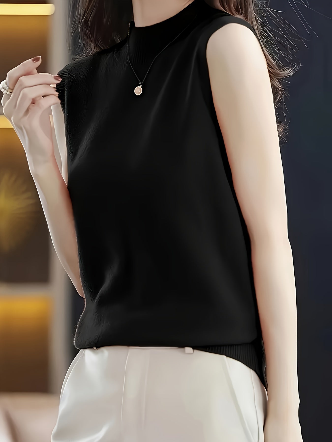 New Women's Vest Women Spring Summer Slim Ladies Short Solid Color All Matching Half High Neck with Sleeveless Top Festive Atmosphere Clothing
