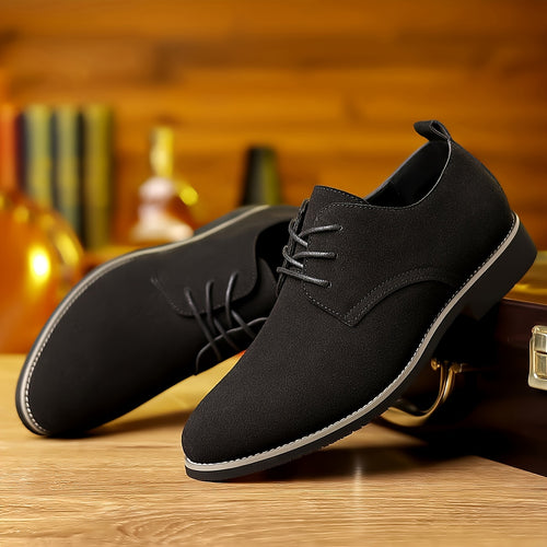 PLUS SIZE Men'S Solid Derby Shoes - PU Uppers, Wear-resistant, Non Slip, Lace-up Semi-formal Shoes for Outdoor Casual