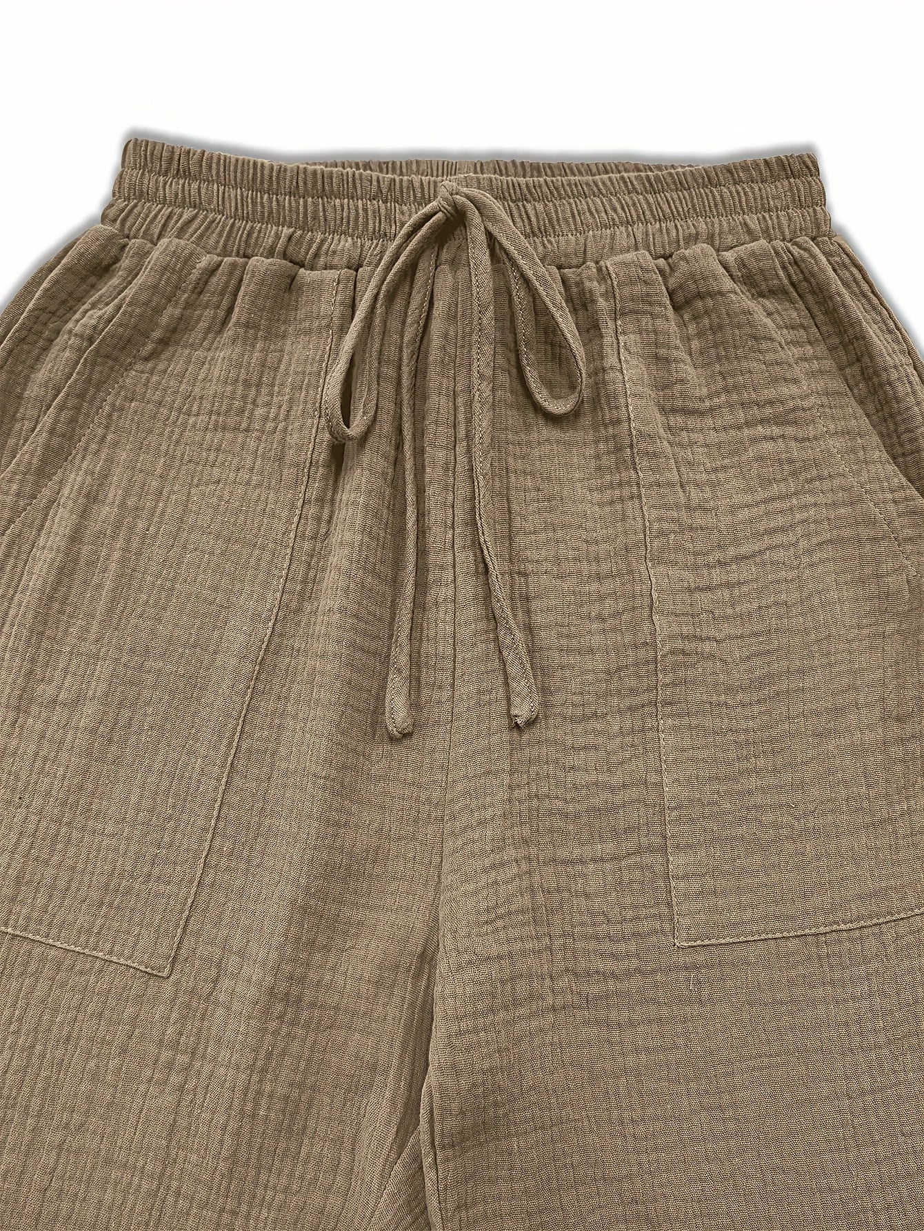 Spring And Summer Women's Casual Pants, Khaki, Pocket, Wide Leg, Tie, Loose, Daily Commuting Wide Leg Pants Womens Summer Clothes