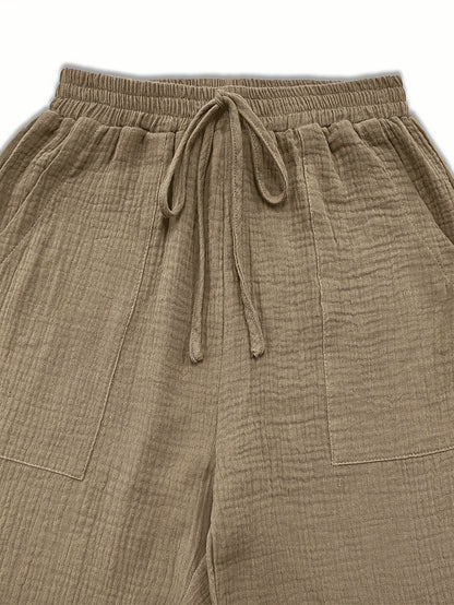 Spring And Summer Women's Casual Pants, Khaki, Pocket, Wide Leg, Tie, Loose, Daily Commuting Wide Leg Pants Womens Summer Clothes
