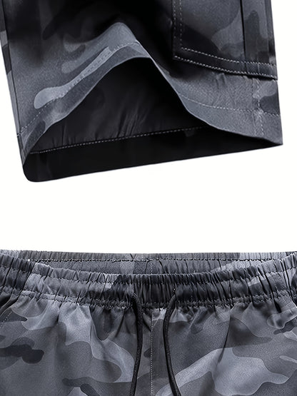3pcs Set Of Camouflage Work Casual Sports Shorts with Large Pockets, Summer Quick-dry Breathable Shorts with Elastic Waistband, Perfect for Outdoor, for Teenager