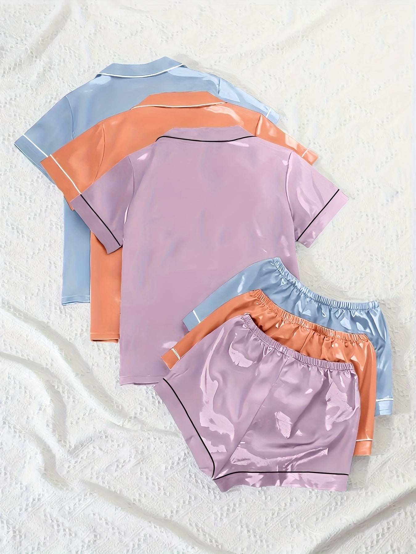 Black + Champagne + Pink Satin Short-Sleeve Shorts - product view 44