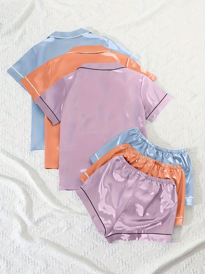 Black + Champagne + Pink Satin Short-Sleeve Shorts - product view 44