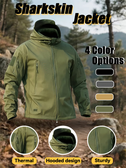 Men'S New Thickened Two-Piece Windproof Jacket And Hoodie Designed for Autumn And Winter, Featuring Multiple Pockets, Elastic Materials, And Warmth, Ideal for Hiking, Skiing, Fishing, And Outdoor Sports. Tactical Style with Breathable Fabrics