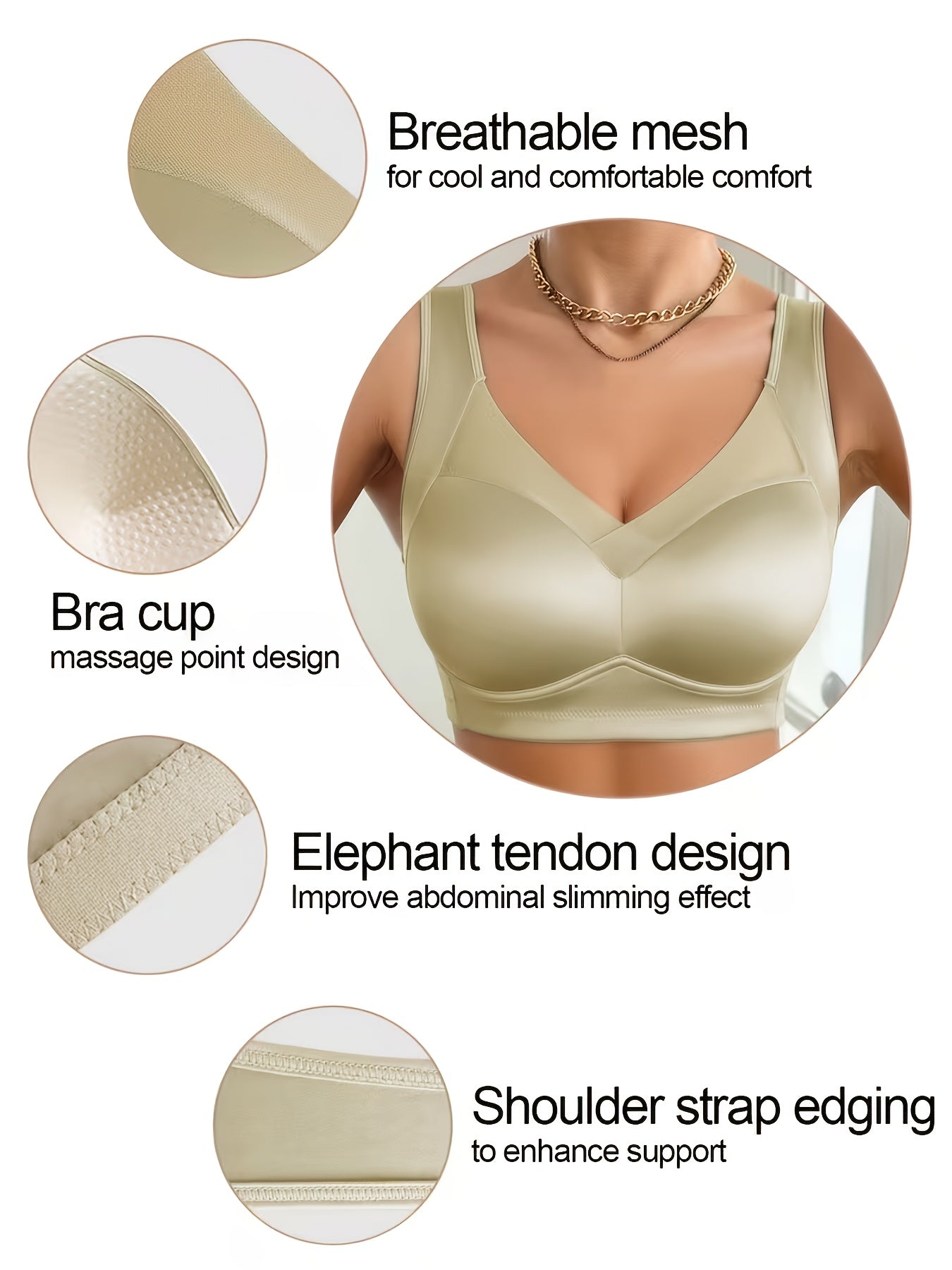 1pc High-quality Satin Fabric Women'S Bra | Wireless, Front Buckle Design, Strong Support, Comfortable Gather, Suitable for Daily and Formal Wear, Non-removable Padding