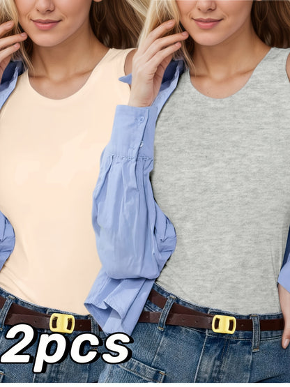 2pcs Women's Sleeveless Vest with Built-in Text Chest Pad, Seamless And Comfortable, Non Removable Bra Pad, Solid Color Design, Suitable for Home And Casual Wear, Versatile Item for Sleeveless Warm Vest In Spring, Autumn And Winter