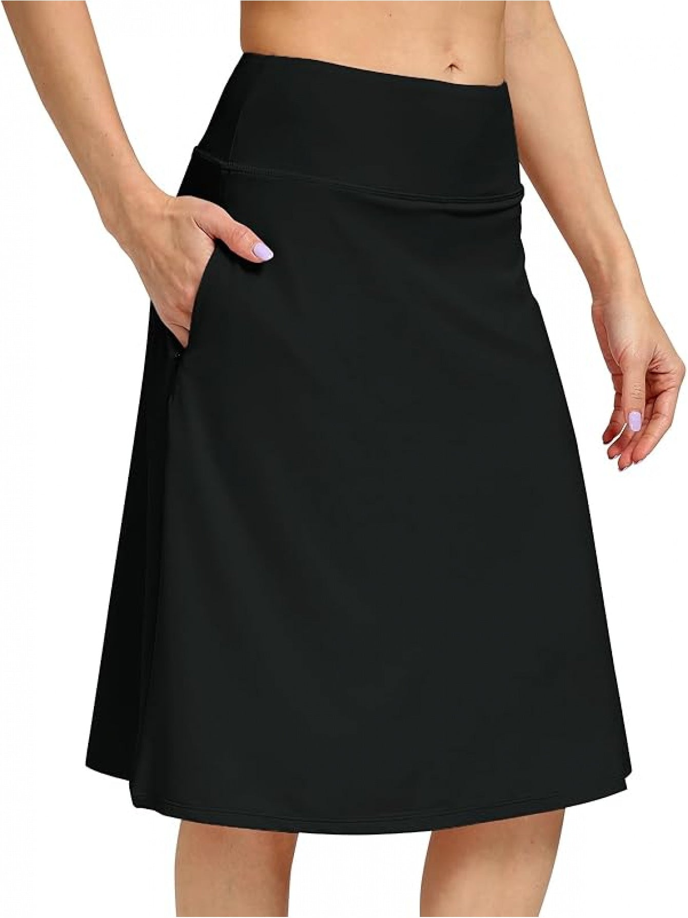 Scacto Women's Office-Ready Midi Skirt- Built-In Shorts, Hidden Drawstring, Zippered Pockets, Business Casual