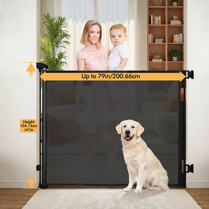 VERASTE Retractable Gate, Mesh Gate, 33"/41"Tall Safety Gate for Doorways, Stairs, Hallways, Indoor/Outdoor, (Black/White/Grey), As A Holiday Gift