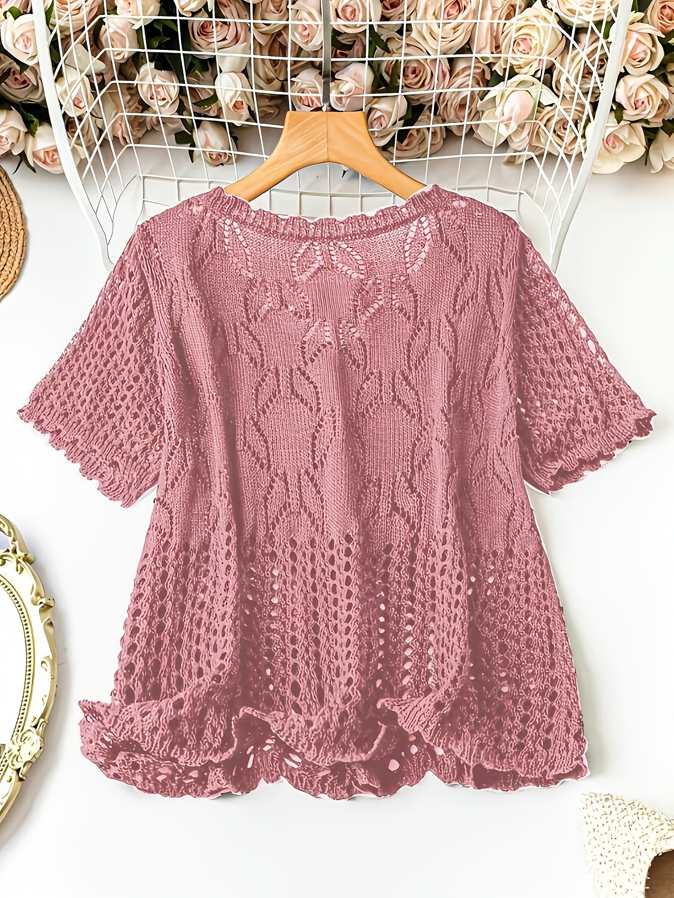 Plus Size - Large Size Women'S Casual Cardigan Light And Thin Short Sleeved Pearl Button, Semi Transparent, Round Neck All Season Versatile Layered Top