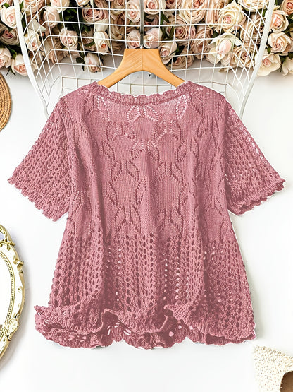Plus Size - Large Size Women'S Casual Cardigan Light And Thin Short Sleeved Pearl Button, Semi Transparent, Round Neck All Season Versatile Layered Top
