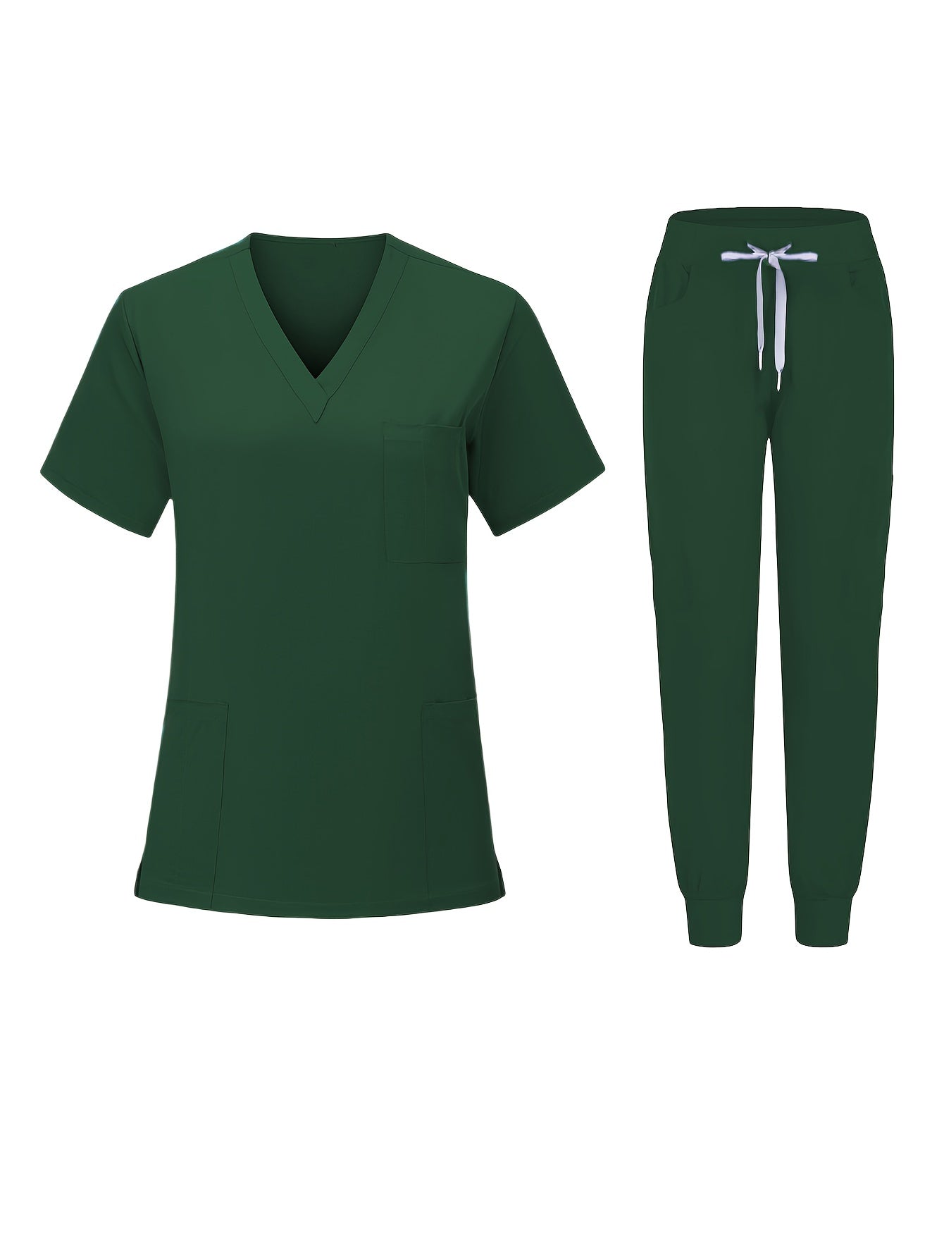 [Breathable Scrubs Set] Scrubs Top And Pants Unisex Breathable Quick Drying Scrubs Uniform Women And Man Scrubs Set V-Neck Top T-Shirt And Tapered Leg Jogger With Drawstring Nursing Uniforms Set Suitable For Pet Hospitals, Dental Clinics, Nursing Work, Et