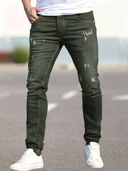 2 pcs - Trendy Ripped Jeans for Men - Fashionable Street Style Stretch Jeans for Men - Suitable for All Seasons